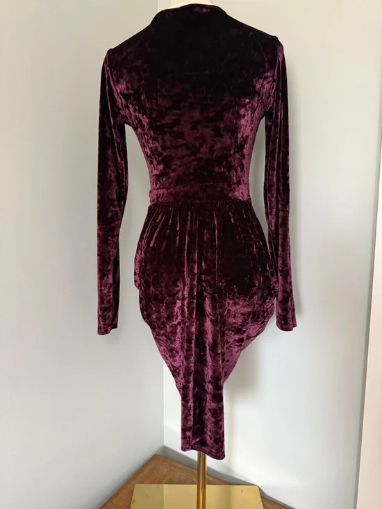 Revamped Velvet Wrap Mini Dress in Deep Burgundy - Picture 3 of 9
